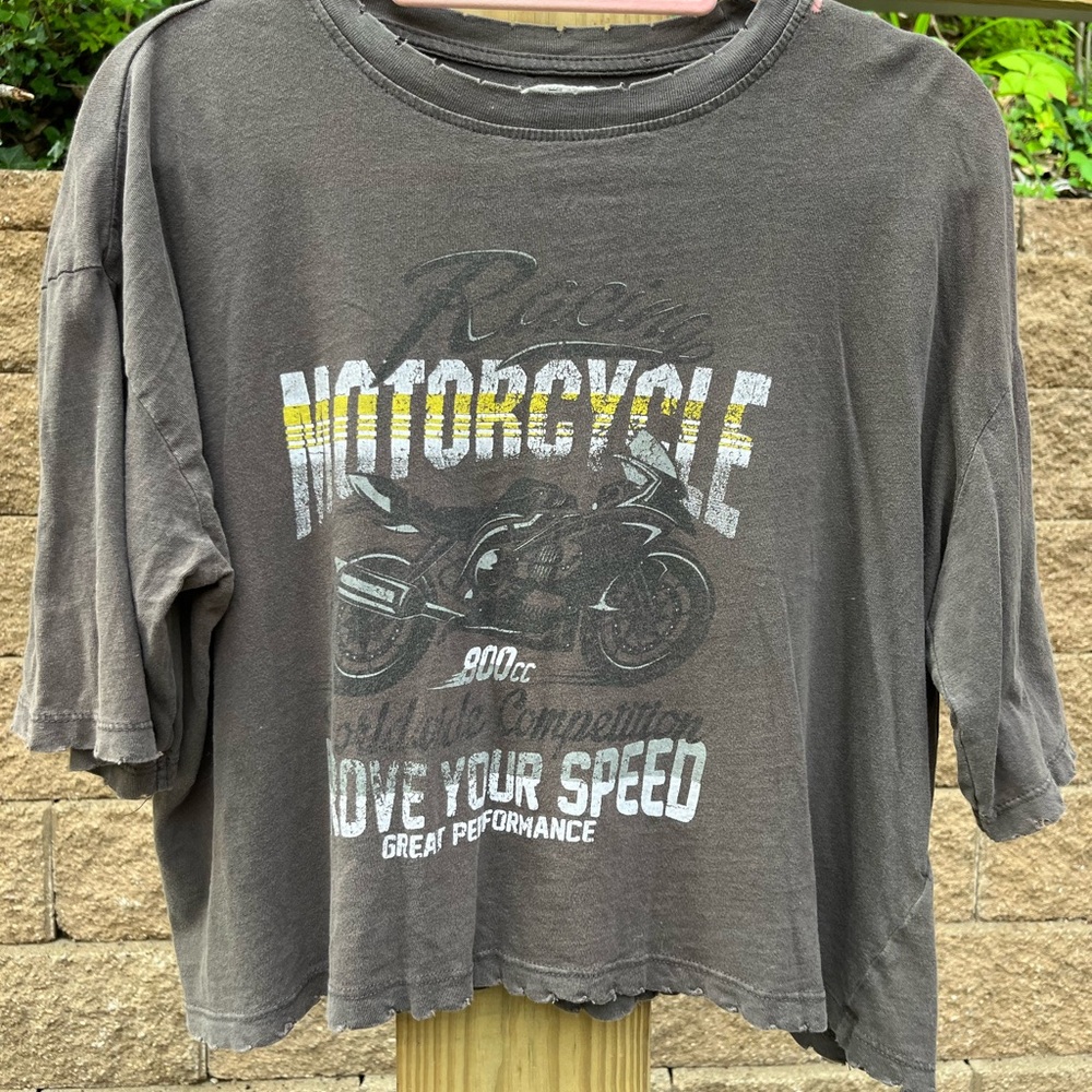Motorcycle Graphic Crop Top - Black